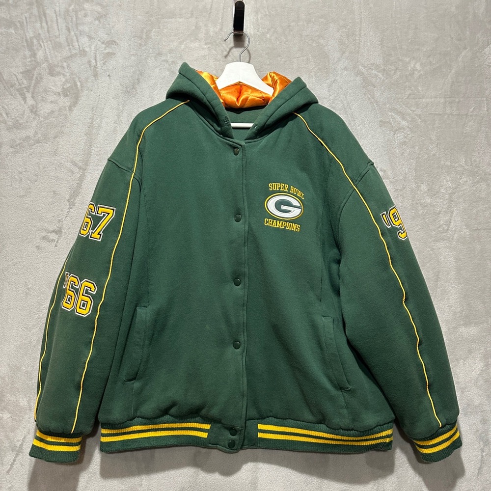 Green Bay Packers Super Bowl Champions Hooded Varsity Jacket Green Gold 2XL